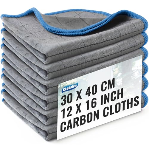 Ekedalen 6X Paño de Limpieza de Microfibra de Carbono, Bayetas para Cristales Sin Rayas, Trapos de Secado Mágico para Pulir Baño Espejo Azulejos Granito Encimera Muebles, 40x30cm 400GSM