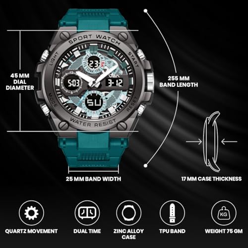 Image of V2A Stryke-TERRAX 5220 Analog-Digital Sports Watch for Men | Bold 3D Dial Design | 50M Waterproof Quartz Watch with Alarm, Stopwatch, Day-Date & Backlight | Rugged Everyday Performance