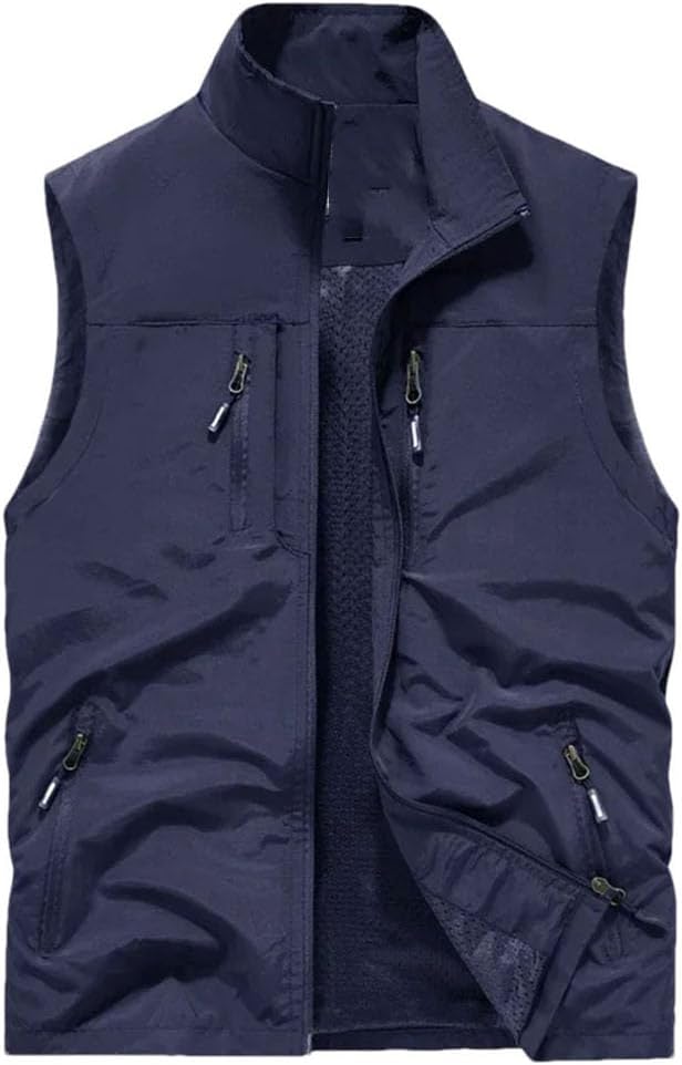 REHJJDFD Men Sleeveless Camping Hiking Vests Men Fishing Climbing Waistcoat Vest Zipper Pockets Outwear Hiking Golf Vest