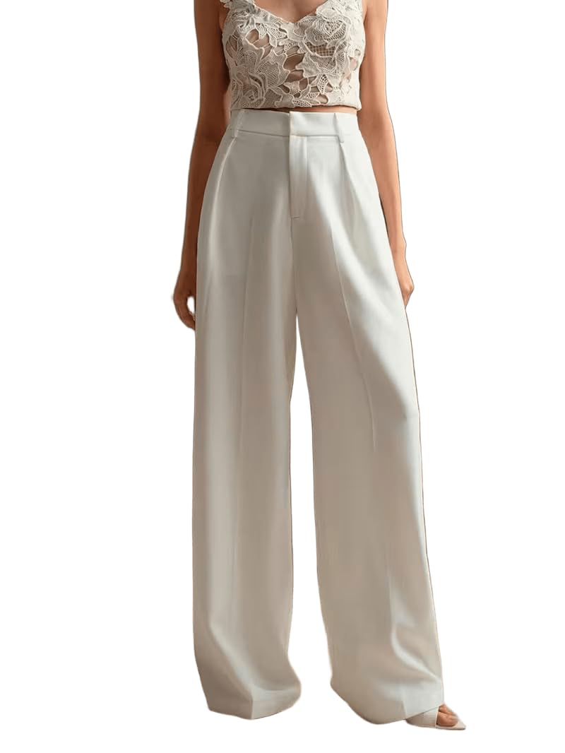 Womens Wide Leg Pants High Waist Straight Pants Office Business-image-21