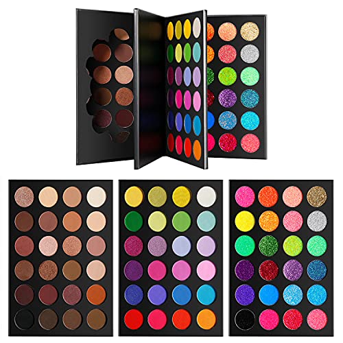 Colorful Eyeshadow Makeup Palette, De’lanci Neon Rainbow Colors + Natural Colors+Neon Glitter Eye Shadows Pallet, Matte Shimmer Highly Pigmented Metallic Colorful Eyeshadow Pallet For Girls Women… #TOP7