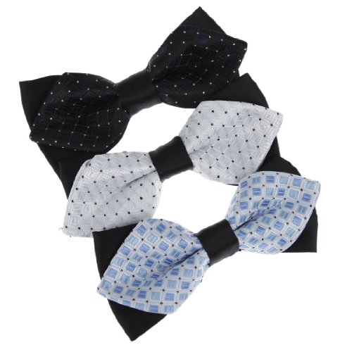 Dan Smith DBE3F40 White Black Checkered Cornflower Blue Christmas Day Gift Polyester Pre-tied Bowties 3 Package Set