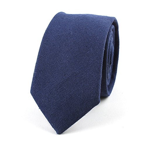 Image of Elfeves Men's Skinny Solid Color Tie Causal Cotton Linen Narrow Slim cut Necktie