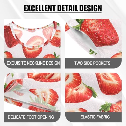 Red Strawberry Patterns Summer Cute Pajama Sets, Short Sets for Daily Wears and Sleep Wears4