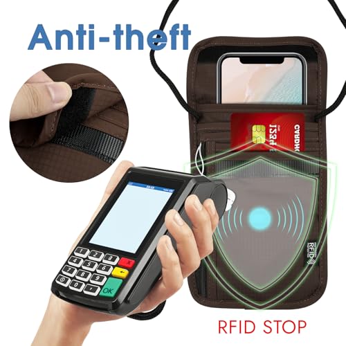 Brustbeutel mit RFID Schutz, Anti-Diebstahl Unisex Reisegeldbeutel, Wasserdicht Schwarz Handy Umhängetasche Herren,Brustbeutel Jungen für Passport,Kreditkarten,Smartphone,Münzen,Geld (Braun)