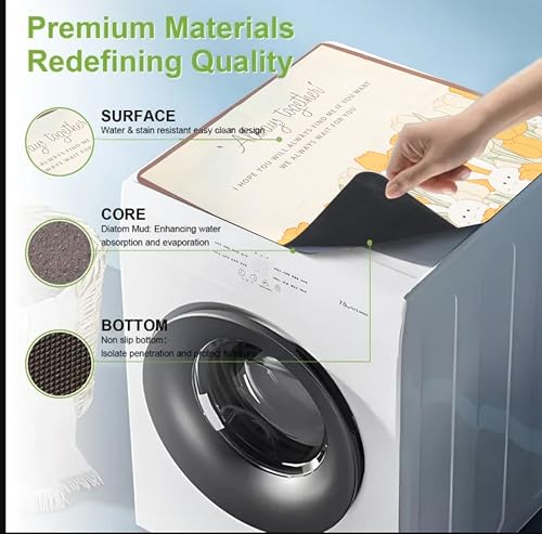 Image of Homecloud Non-Slip Washing Machine Mat - Durable Waterproof Protective Cover for Washer & Dryer, Dust-Resistant Mat Ideal for Laundry Room & Kitchen Appliances | 60x60 cm (Yellow)