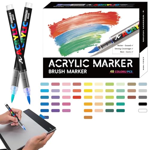 Set de marqueurs acryliques pointe pinceau feutre peinture étanche pour pierre et toile