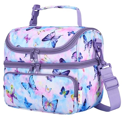 Kasgo Sac Isotherme Repas Enfant, 2 Compartiments 7,5L Grand Sac Isotherme Enfant Fille Lunch Déjeuner avec Anse Bandoulière Amovible pour École Pique-nique...