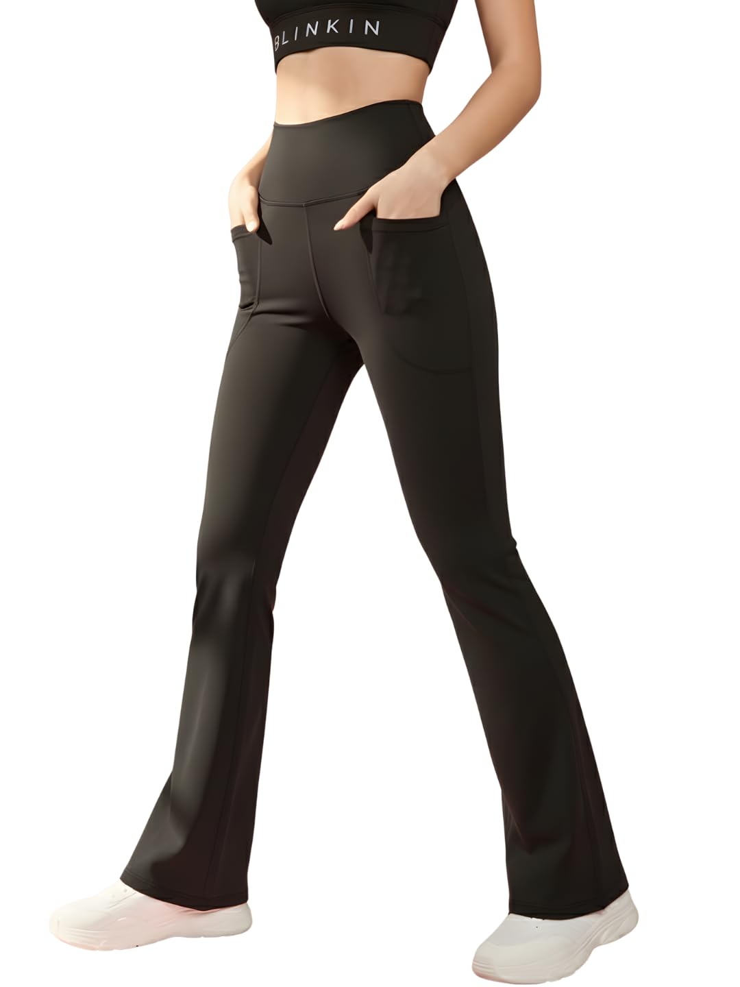 Flared Gym Pants for Women's Workout - The Ultimate Yoga Pants | Workout Lowers | Gym Track Pants for Women with Side Pockets (4830)