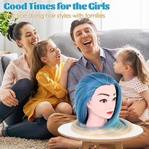 TopDirect Frisierkopf, 75cm/29.5 Zoll Puppenkopf zum Frisieren Langhaar, 100% Synthetische Haare Trainingskopf, Übungskopf Friseur mit Flechthilfe & Halterung, Hellblau + Beige
