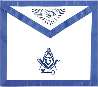 Key Masonic Apron Blue Lodge Regalia International Masons Key. White Blue Duck Cloth For Freemasons. Bold Compass and Square and All One Size Fits All