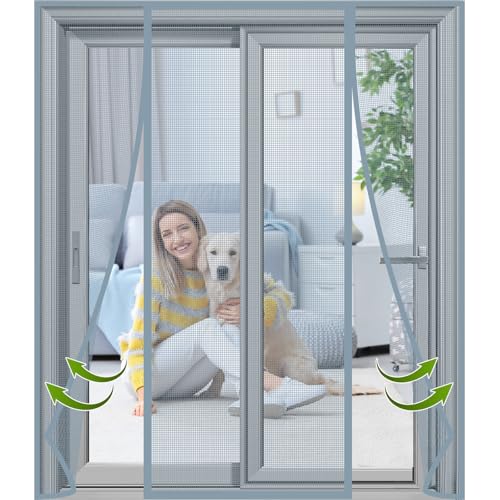 Image of Digram Magnetic Screen Door Upgraded polyethylene Terephthalate Mesh,Double Door Screen Magnetic Closure for Sliding Door,Patio Door,Fit Door Size 60" X 80"
