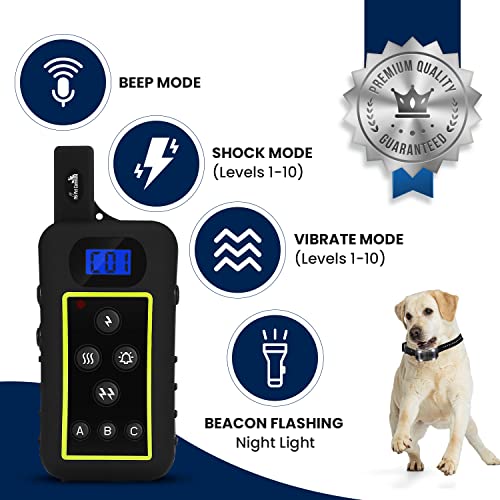 My Pet Command 1.25 Mile (6600 Ft) Long Range Dog Training Collar Safe Shock Collar with Remote Shock,Vibrate,Tone and Flashing Beacon Lights Waterproof Rechargeable Dog Hunting add Up to 3 Collars