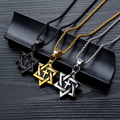 Rehoboth Star of David Six Pointed Megan Cross Pendant Necklaces for Men or Women Stainless Steel Chain 24 Inch4