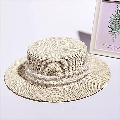 Chapeau de paille de plage haut de gamme style Panama de soleil pour femme avec ruban