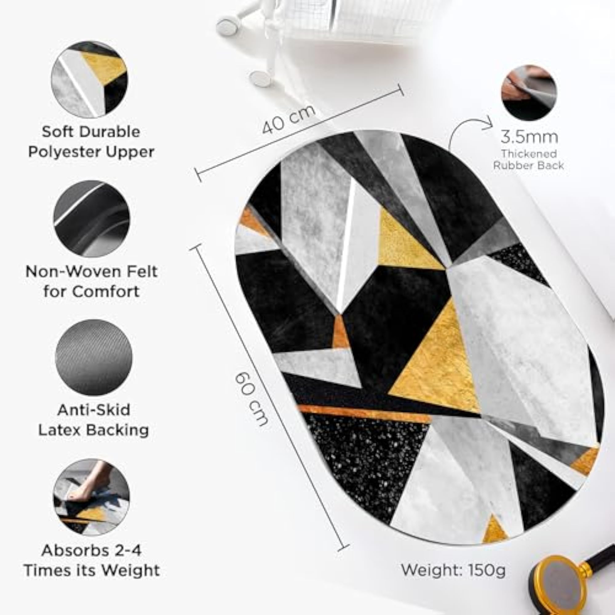 Polyester Rubber Bathroom Mat, Anti Skid Mat