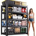 72''H Garage Shelving Heavy Duty 5-Tier Adjustable Storage Shelves Unit,3000 LBS Metal Utility Rack Shelf for Industries, Warehouses, Basement,Black (72''H x 36''W x 16''D)