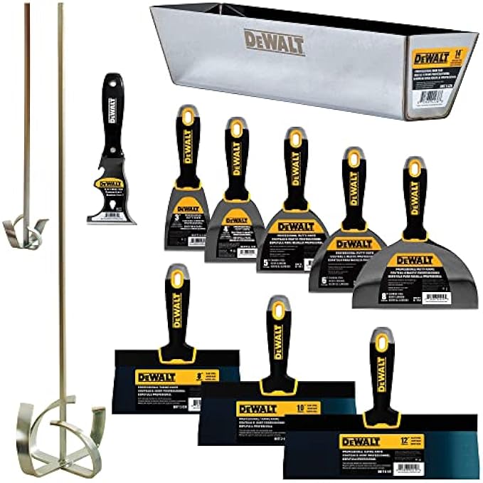 DEWALT Deluxe Blue/Carbon Steel Hand Tool Set | 8/10/12" Tape Knife, 3/4/5/6/8" Putty Knife, 2 Mud Mixers + Free 14" Mud Pan | DXTT-3- 610