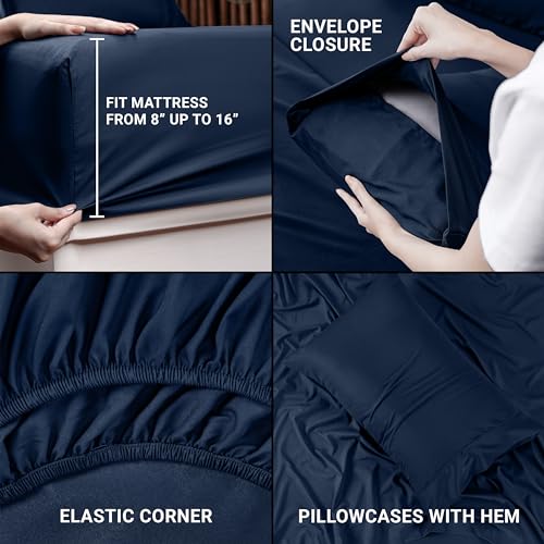 Image of Utopia Bedding Twin Size Sheet Set - Bulk Pack of 10 Bed Sheets Set - Soft Brushed Microfiber - Deep Pockets - Shrinkage & Fade Resistant - Easy Care (Navy)
