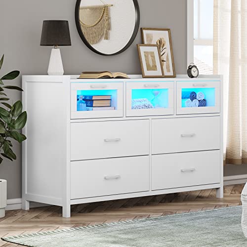 Aogllati Dresser For Bedroom With 7 Drawers, Dressers & Chests Of Drawers With Led Lights, White Bedroom Wood Closet Dresser For Bedroom, Entryway #TOP5