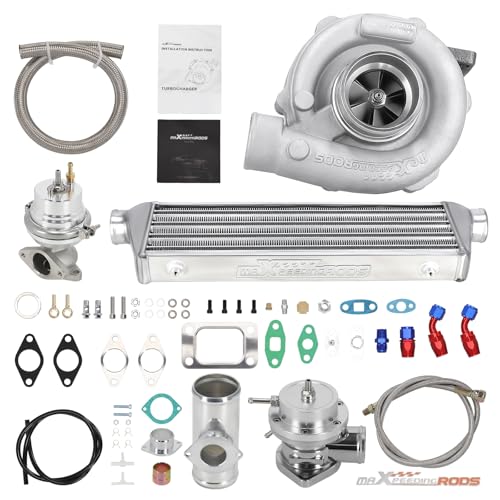 maXpeedingrods T04E T3 T4 Turbo Turbocharger Kit 400HP with Wastegate + Oil Feed Return Line Kit