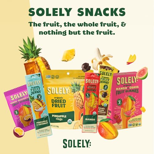 SOLELY Organic Mango Whole Fruit Gummies | Two Ingredients | No Added Sugars, Artificial Colors or Flavors | Vegan Fruit Snacks, 0.7 Ounce (Pack of 5)