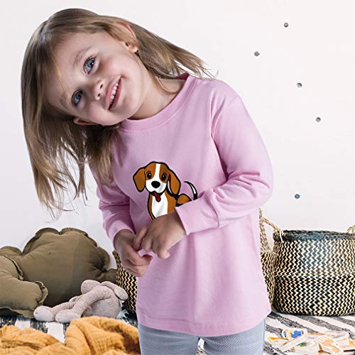 Kids Long Sleeve T Shirt Cute Little Puppy Dog Love with Tongue Out Cotton Boy & Girl Clothes Funny Graphic Tee Soft Pink Design Only 5 6T3