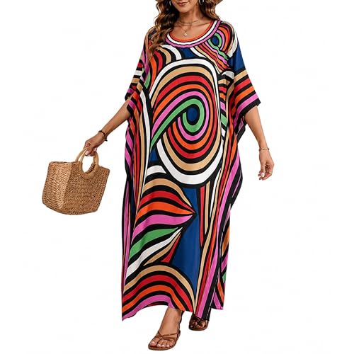 Image of Gypsie Blu Women Plus Size Kaftan Dress Beach Cover Up Maxi Dresses for Women, V-Neck Kimono Sleeve 1X-3X