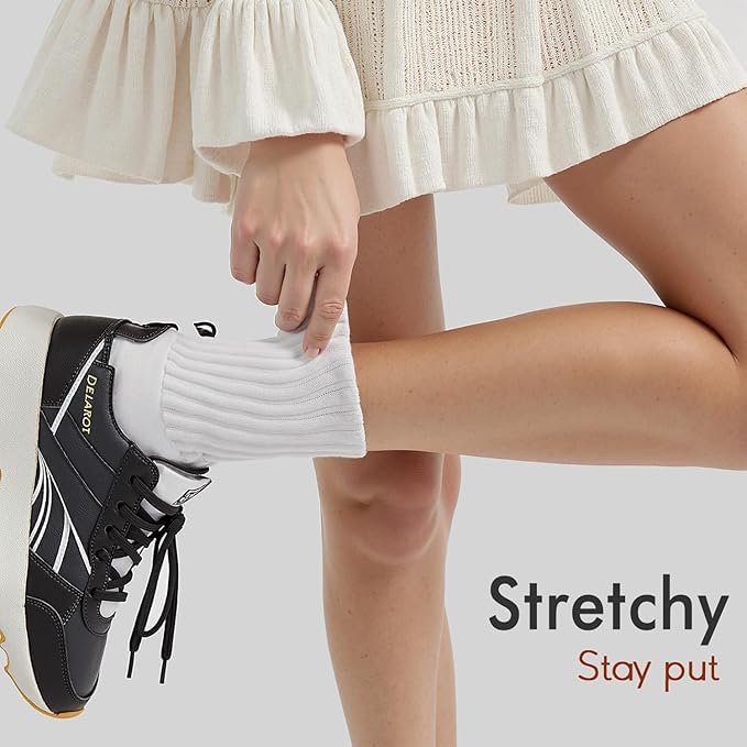 Image of HONGTEYA Slouchy Crew Socks For Women,Scrunch Cotton Cozy Workout Socks | Mid Calf Scrunch Boot Socks Size 5-11, Cozy Slouch Casual Athletic Socks, All Season Gifts For Women