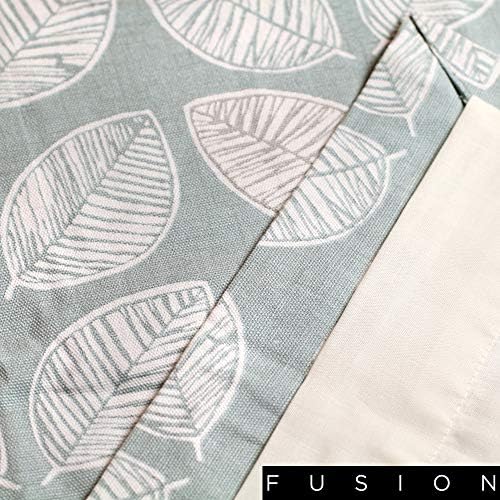 Fusion Delft Leaf Print 100% Cotton Eyelet Lined Curtains, Duck Egg, 66 x 90 Inch, 52% Polyester / 48%, W168cm (66") x D229cm (90")