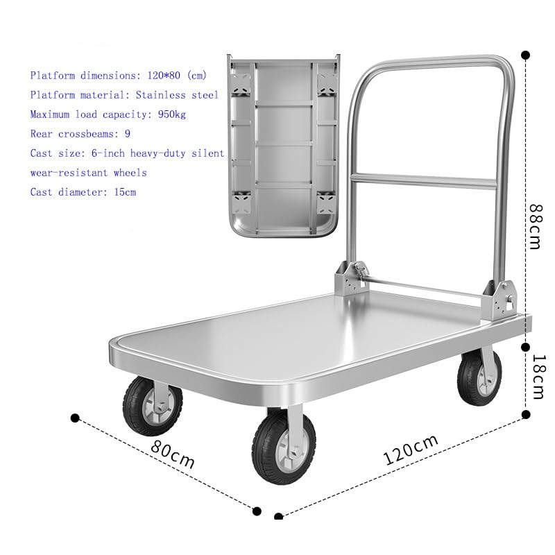 Carretilla plegable con plataforma y ruedas de acero inoxidable miniatura 2