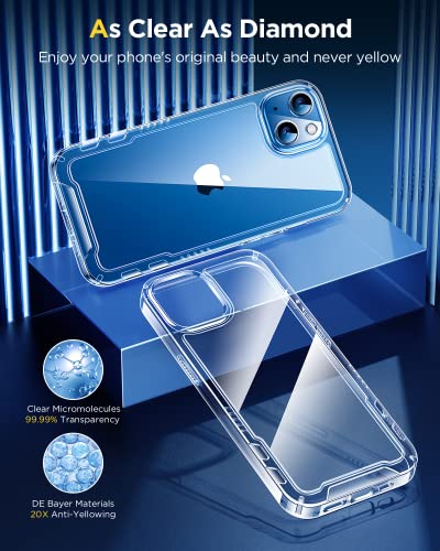 Humixx Crystal Clear for iPhone 14 Case/iPhone 13 Case with 2 Pack Screen Protector, [Never Yellow] [10 FT Military Grade Shockproof] Slim Fit Yet Protective Bumper with Airbag Case Cover- 6.1” - Thumbnail 2