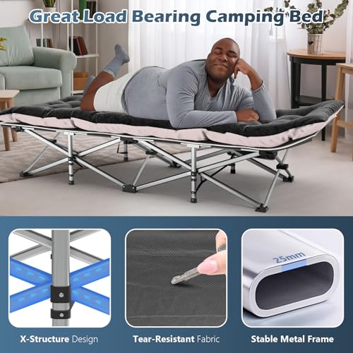 Camping Bed for Adults with Mattress: Folding Bed with Comfortable Cushion, Portable & Compact Camping Cot with Storage Bag for Sleeping, Folding camp bed for Outdoor Travel - Image 6