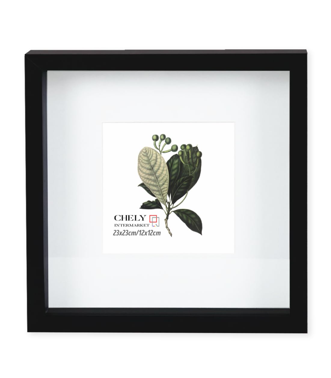 CHELY INTERMARKET Marco con profundidad 23x23cm(12x12cm) MOD-3509 Negro con paspartu para foto u objetos