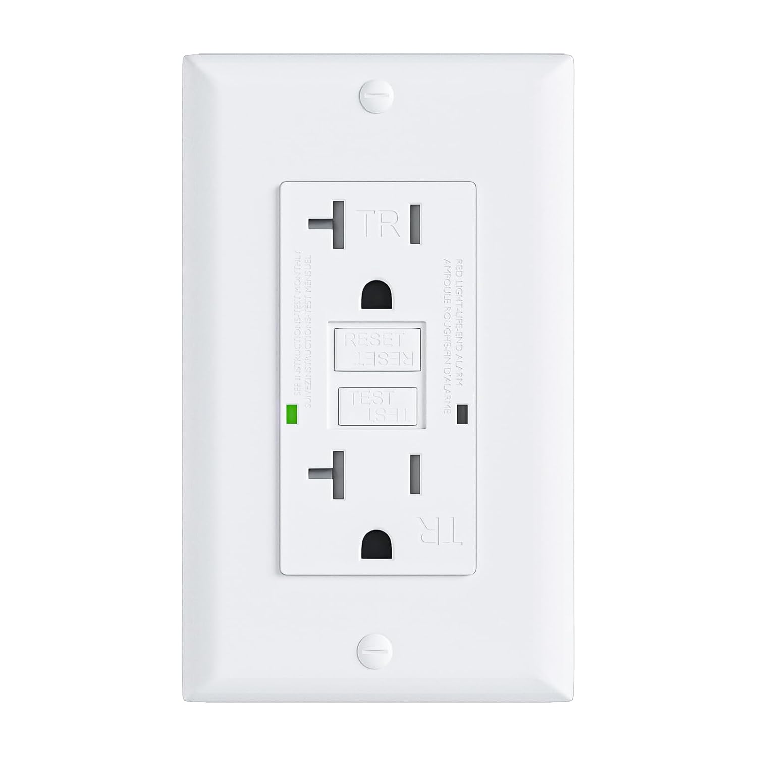 GFCI Outlet 20Amp, UL Listed, Self-Test, Tamper Resistant Receptacle with LED Indicator, Decorator Wallplate and Screws Included, White (1 Pack)