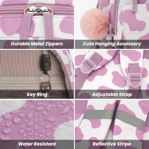 Image of WINDARS School Backpack for Teen Girls, Cute College Backpacks for Women Students Aesthetic Bookbag Large 15.6 Inch Laptop Bag Middle School Travel Back Pack (Cow Print Purple)