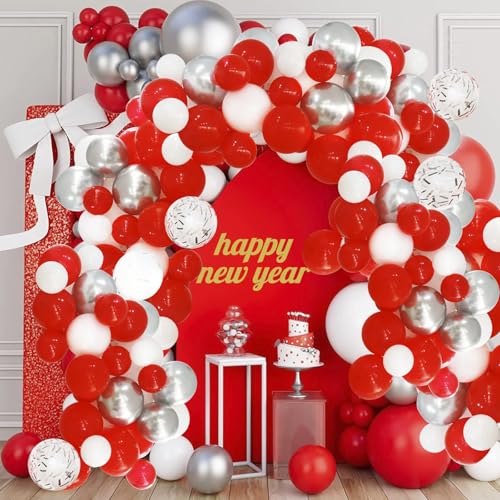 Felice Arts Red White Silver Balloons Garland Arch kit for Chinese New Year Valentine's Day Party Decorations