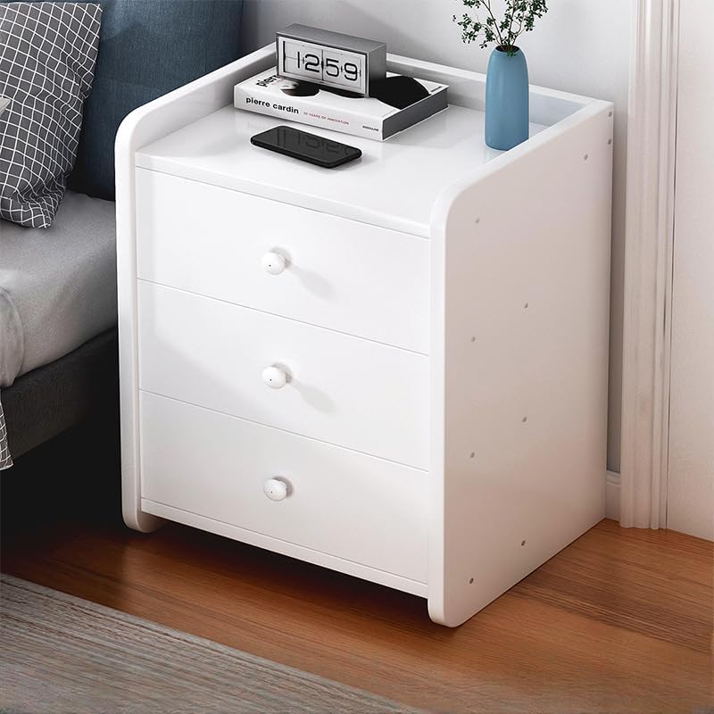 HAOWINS-PAN Bedside Table with 3 Drawers, Bedroom White Bedside Table Bedroom Accessories Simple Modern Bedroom Storage Shelf