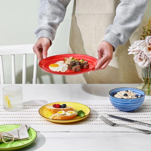 Image of Selamica Ceramic Plates and Bowls Sets,12 Pieces Dinnerware Sets for 4,Scratch Resistant Dish Set,Dishwasher & Microwave Safe, Dopamine