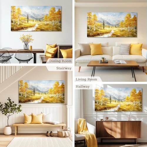 crmotu Mountain Forest Wall Art, Riverside Birch Tree Oversized Paintings, Nature Landscape Pictures Art Prints, Modern Large Wall Decor Living Room Bedroom Office Farmhouse Canvas Artwork 30x60inch