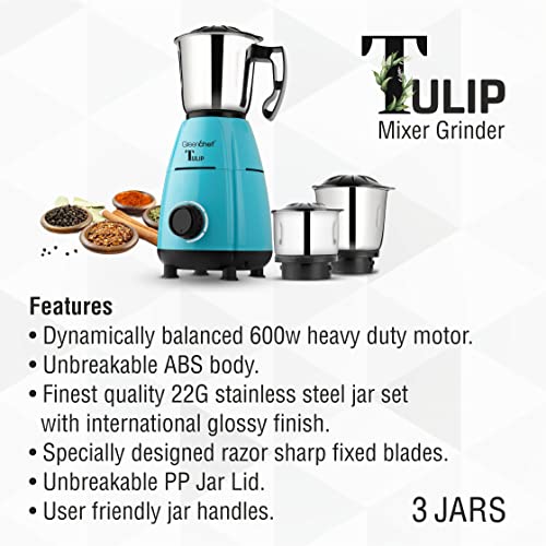 Image of Greenchef Tulip Mixer Grinder 600Watt (3 Jars, Brown)