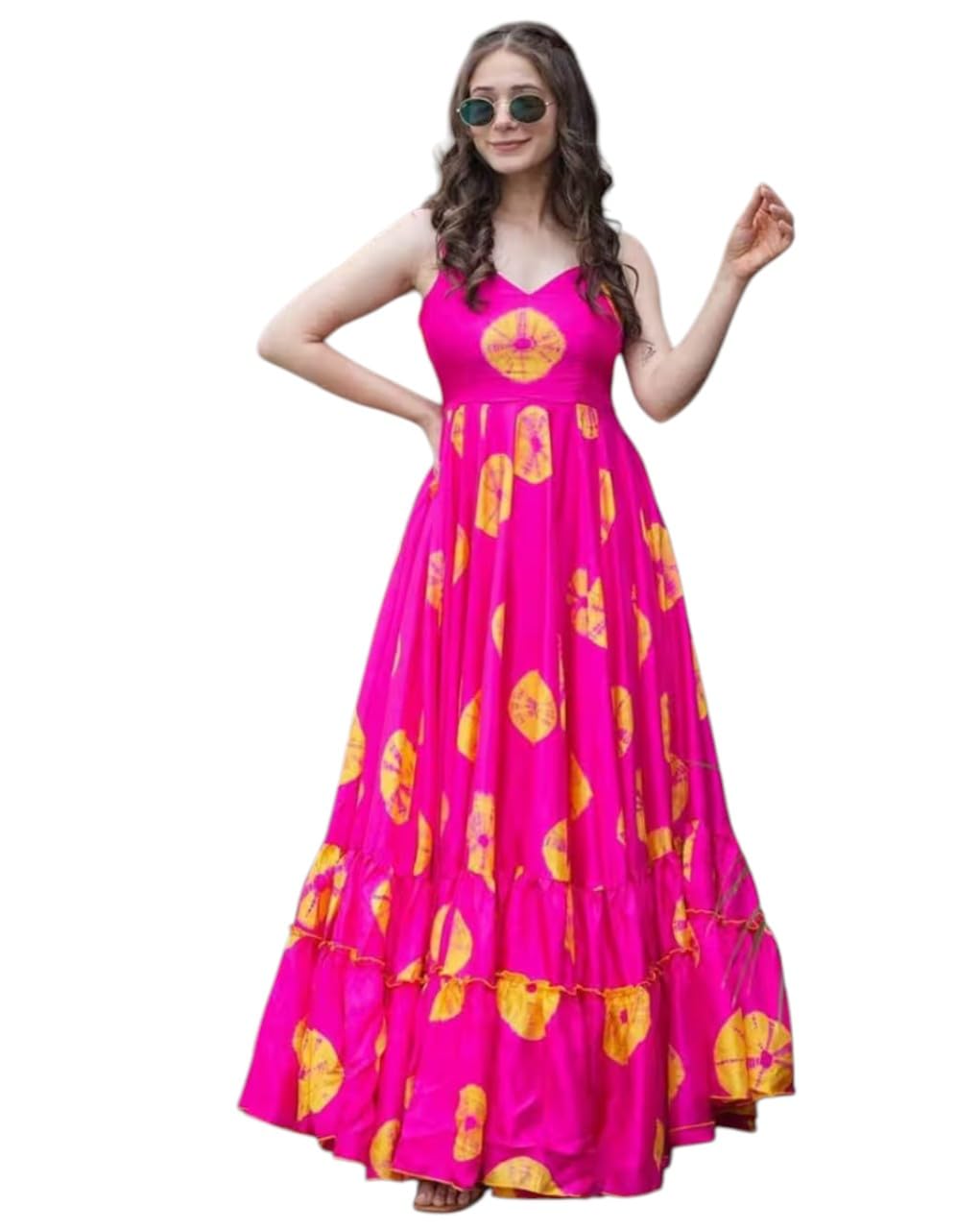 Women's Elegant Anarkali Gown ? Floor-Length Ethnic Dress with Dupatta, Foil Print, and Round Neckline