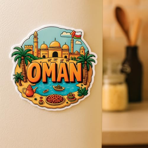 Image of Naxon Oman Country Theme Souvenir Wooden Refrigerator Stylish Fridge Magnet - Fridge Decoration Magnet for Kitchen & Home Decor | Perfect Souvenir Gift | Size 3x3 Inches | Pack of 1