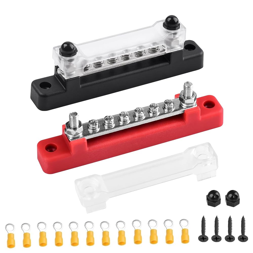 Sammelschiene 12V–48V DC – Verteilerblock 250A, 4x M10-Bolzen, Für Auto, Boot, Wohnmobil, Rot/schwarz Sammelschiene 12V–48V DC – Verteilerblock 250A, 4x M10-Bolzen, Für Auto, Boot, Wohnmobil, Rot/schwarz