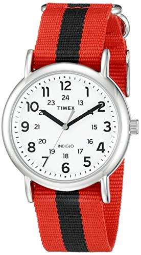 Timex Unisex TW2P68000 Weekender Red/Black Stripe Nylon Slip-Thru Strap Watch