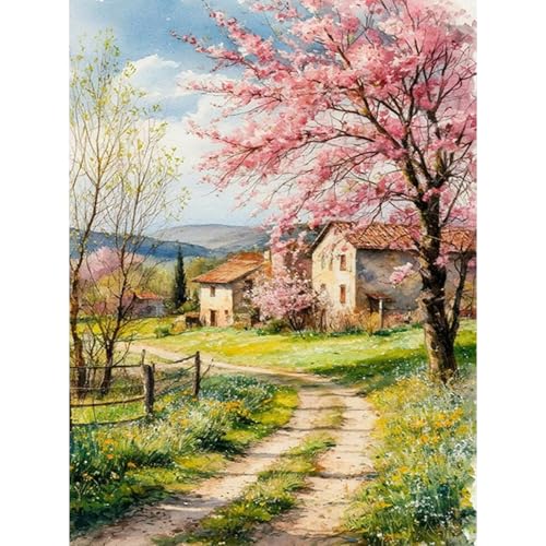 RICUVED Dorf Diamond Painting Erwachsene 5D Landschaft Frühling Diamant Painting Bilder Erwachsene DIY Diamond Painting Bilder Diamant Malerei Set für Wanddekoration 30x40cm