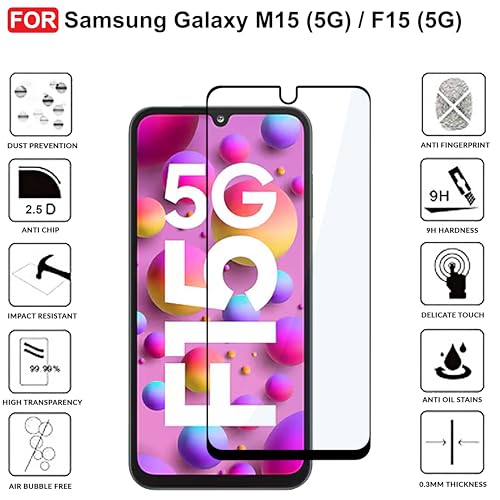 Image of CEDO Tempered Glass for Samsung Galaxy M15 (5G) / F15 (5G) | Screen Protector Full HD Quality Tempered Glass Anti-Scratch Edge to Edge Coverage with Easy Installation Kit (Black)