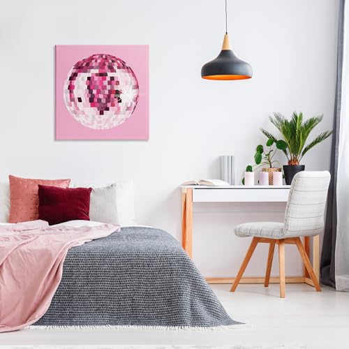 Image of Stupell Industries Dazzling Pink Disco Ball Shining Geometric Pattern, Design by Hey Bre! Creative Studio, 30 x 30, Gallery Wrapped Canvas | Stupell Industries | 30 x 30 Inches, Easy to Hang and Sturdy, Made in USA, by Hey Bre! Creative Studio