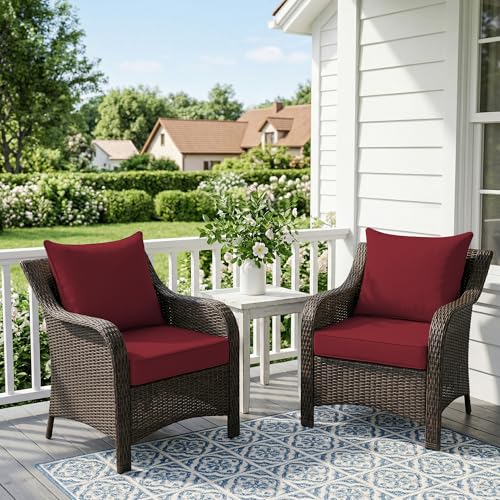 Image of UNIKOME 24 inchx24 inchx4 inch Outdoor Chair Cushions Set - Waterproof Patio Cushions for Outdoor Furniture with Removable Cover, Ties & Handle, Deep Seat Patio Cushions for Sofa Couch - Burgundy