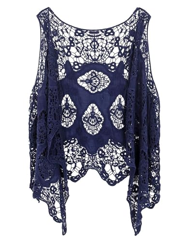 Image of FindThy Women's Hollow Knitting Stitch Cardigan Open Front Draped Boho Hippie Crochet Vest